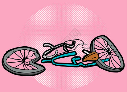 压碎的自行车粉红色背景图片