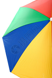 彩色伞状彩色大型开放海滩伞状黄红绿阳伞黄色红色材料绿色背景