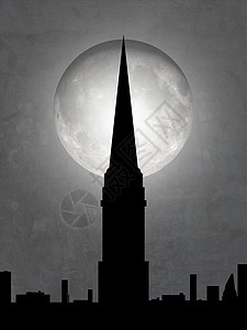 城市夜建筑天际景观月亮背景图片