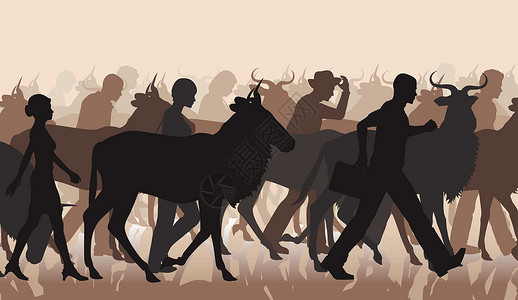 转角牛羚人口和野生动物迁移插画