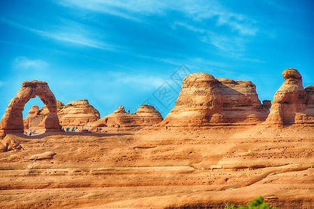 著名的Arches国家公园中的  复制图库沉积旅行岩层砂岩侵蚀沙漠公园风化拱门风景背景图片