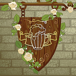 啤酒背景木板植物学酒吧笔记标签玫瑰框架标语泡沫饮料高清图片