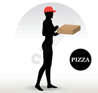 比萨送货员披萨男人草图披萨盒盒子卡通片插图女孩导游女士插画
