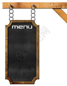 Foodu 菜单  带链条的黑板营销金属螺栓美食长方形广告厨房餐厅风化横幅背景图片