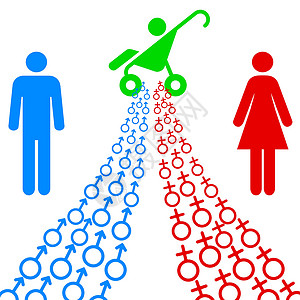 男性和女性性别符号的插图往往朝着这个目标发展男生女孩夫妻女士男人婚礼异性蓝色联盟蜜月插画