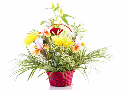 给妈妈送鲜花的篮子花朵礼物白色绿色粉色问候语母亲红色妈妈们花瓣背景图片