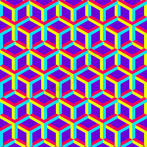 3个抽象几何无缝背景 矢量插图工业墙纸窗饰网络立方体细胞网格正方形六边形建筑背景图片