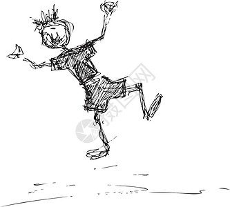 跑步的男孩Scruff 男孩涂鸦乐趣草图铅笔跑步卡通片享受舞蹈男人设计图片