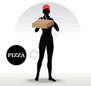 比萨送货员导游披萨盒厨师卡通片男生女士插图草图送货服务插画