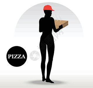 比萨送货员厨师女孩男人青少年披萨盒送货白色导游卡通片草图插画