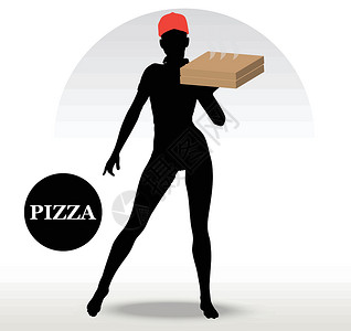披萨盒比萨送货员导游插图白色男人服务女孩卡通片披萨草图送货插画