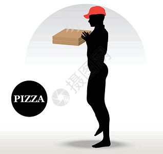 比萨送货员送货女孩服务盒子青少年草图披萨盒卡通片餐厅男人插画