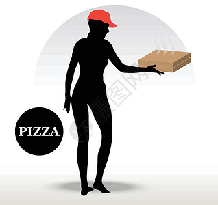 比萨送货员女孩厨师青少年导游盒子服务男人女士餐厅披萨盒插画