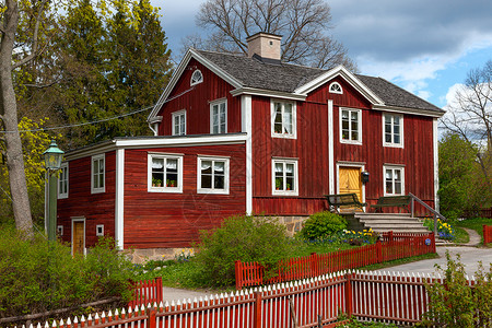 斯泰森典型的瑞典式木制木屋背景