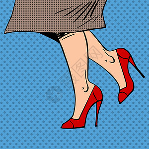 穿红鞋女大衣的女性腿去波普艺术漫画复古 st背景图片