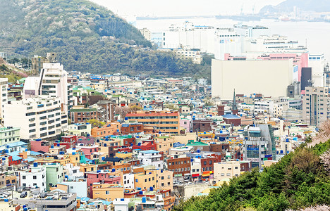 Gamcheon文化村 釜山市中心天际金融吸引力旅行景点建筑物商业街道场景背景图片