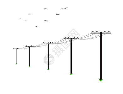 咬断的电源线高压电压电线公用事业金属活力电缆电话植物线条两极接线变压器插画
