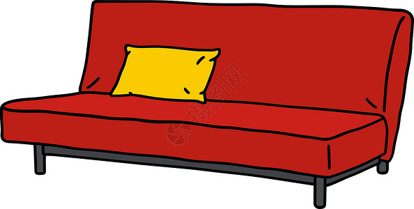 红沙发客厅卡通片扶手椅家具休息室枕头红色黄色房间长椅背景图片