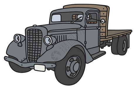 旧卡车灰色土地平台运输送货发动机卡通片工作引擎蓝色背景图片