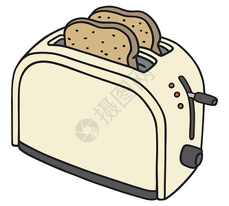 电动晾衣机电烤面包机炙烤烹饪奶油卡通片厨具褐色白色厨房面包电子插画