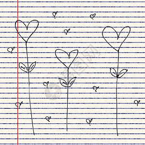 线纸上的爱心设计床单艺术笔记热情蓝色纪念日周年艺术品文档家庭作业背景图片