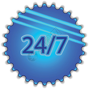 7x24贴有“24/7”标签的大蓝按钮设计图片