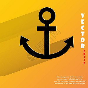 Anchor 使用长阴影和空格的文本平坦的现代网络按钮航海插图黑与白黑色安全海洋古董白色金属背景图片