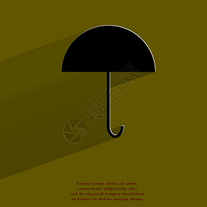 保护伞 用长的阴影和空格平坦的现代网络按钮黑色下雨气象背景图片