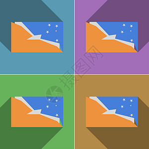 火地岛的旗子 一套彩色平板设计和长阴影背景图片