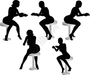 女人的休后 坐着姿势趴在桌子上座位草图冒充女士女孩手势剪贴插图阴影椅子背景图片