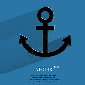 Anchor 使用长阴影和空格的文本平坦的现代网络按钮黑色航海古董插图黑与白海洋白色安全金属背景图片