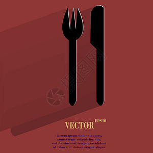 餐具 刀 叉 平坦的现代网络按钮 有长阴影和文字空间音乐插图作品刀具创造力背景图片