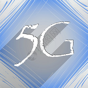 5G 图标符号 Flat 现代网络设计 有长阴影和文字空间 矢量互联网标准按钮电话数据技术令牌框架边界邮票背景图片