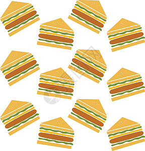 三明治模式沙拉剪贴簿收藏芝士插图食物香肠午餐包子早餐背景图片