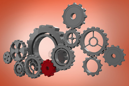 COG和轮式图形复合图像齿轮车轮计算机绘图机器机械橙子插图背景图片