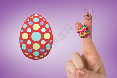 手指作为复活兔子的复合图像插图巧克力糖果紫色计算机绘图背景图片
