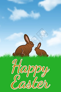 草的复合图像问候语兔子巧克力背景图片