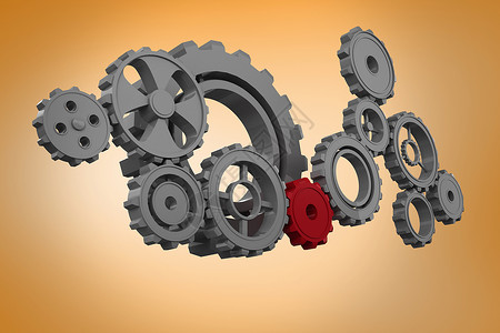 齿轮和轮轮复合图像机器车轮橙子机械插图绘图计算机背景图片