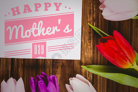 母亲节贺礼日综合形象植物笔记花瓣卡片粉色桌子背景图片