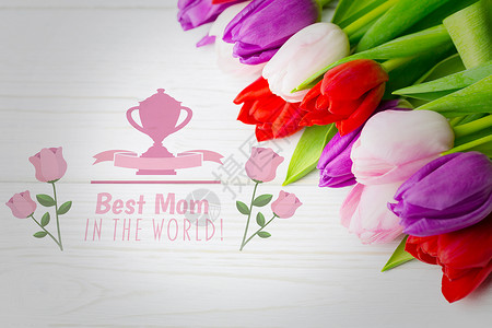 母亲节贺礼日综合形象花瓣植物桌子玫瑰妈妈杯子粉色背景图片