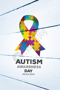 自闭症意识日综合图像图象宣传木板木地板地板地面丝带综合症健康状况自闭症拼图背景图片