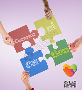 了解自闭症综合图像月意识健康状况计算机紫色拼图宣传绘图综合症插图沟通背景图片