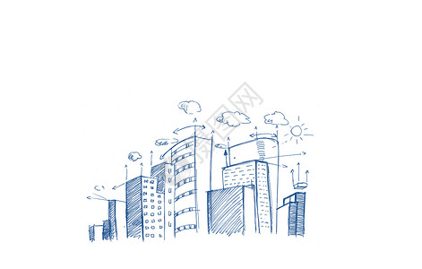 城市规划建筑师建筑学景观摩天大楼箭头手绘建筑城市背景图片