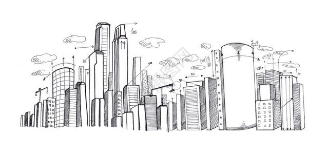 城市规划摩天大楼箭头城市景观手绘建筑建筑学建筑师背景图片