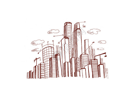 城市规划建筑师建筑学手绘城市景观建筑摩天大楼箭头背景图片