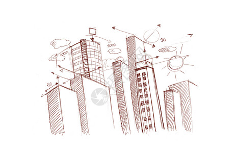 城市规划箭头摩天大楼景观手绘城市建筑师建筑建筑学背景
