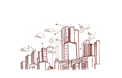 城市规划建筑建筑师建筑学摩天大楼景观手绘箭头城市背景图片
