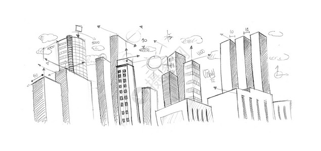 城市规划建筑学景观城市建筑师摩天大楼建筑手绘箭头背景图片