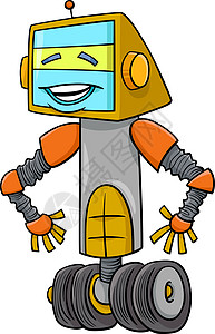 机器人角色卡通它制作图案卡通片科幻电子漫画插图技术玩具微笑快乐轮子背景图片
