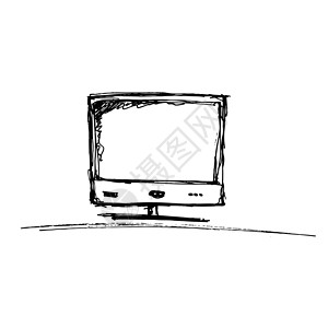 计算机监视器的拼图电视卡通片展示艺术绘画电脑屏幕涂鸦黑色插图背景图片